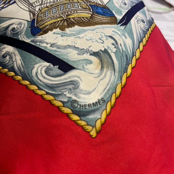 Authentic HERMES Carre 90 Scarf "Vive Le Vent" Silk Red - Picture 13 of 13